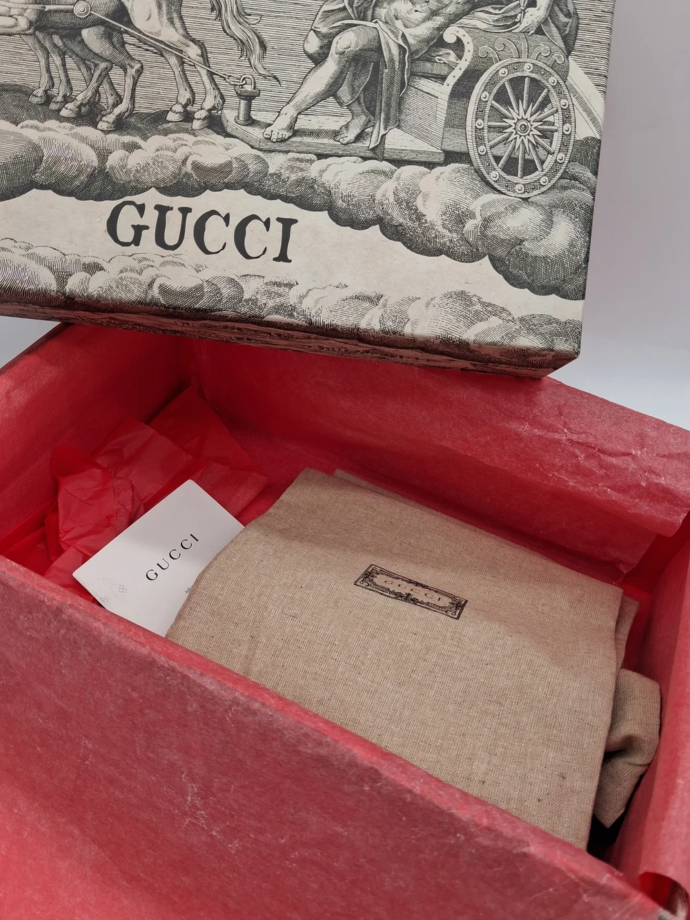 GUCCI Illustrated Presentation Gift Box 2 Dust Bags Tissue RFID Booklet EUC